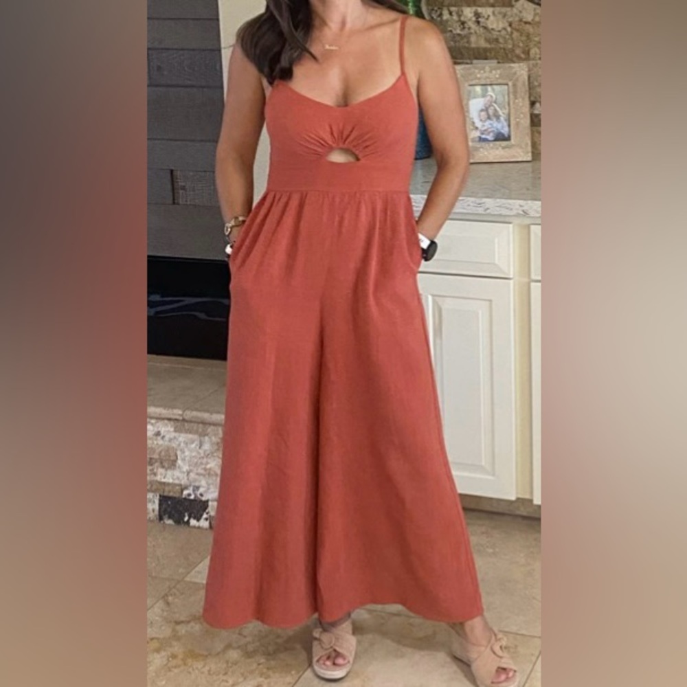 Linen Cutout Jumpsuit Romper, sz Small